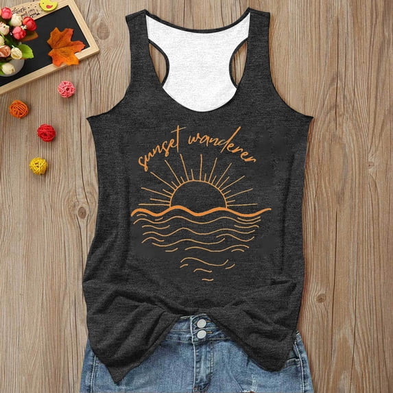 Womens Tank Top Casual Letter Graphic Tank Top Loose Fit Comfortable Camisoles for Women Grey XL