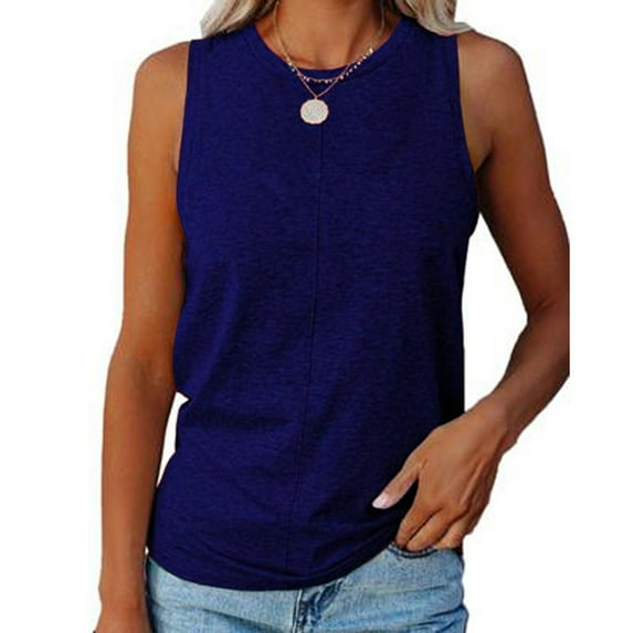 Tbopshirt Womens Tank Top Fashion Women's Summer Round-Neck Sleeveless Solid Casual Tank Top Blouse