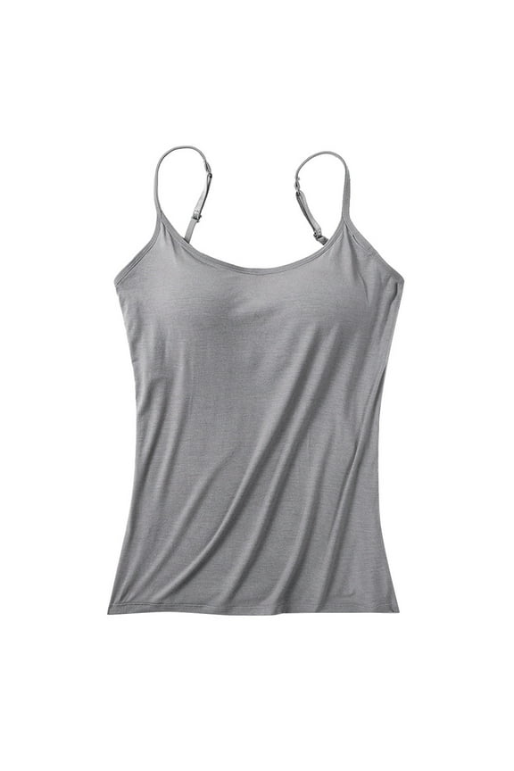 Womens Tank Top Women's Camisole Tops with Built in Bra Neck Vest Padded Slim Fit Tank Tops