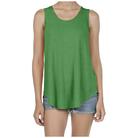 Tbopshirt Womens Tank Top Women's Casual Round Neck Tank Top Loose Solid Round Neck Sleeveless Tank Top Round Neck Tank Top