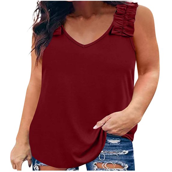 Womens Tank Top Clearance Women's Plus Size Ladies V Neck Loose Tops Casual Solid Color T-Shirt Sleeveless Blouse Vest