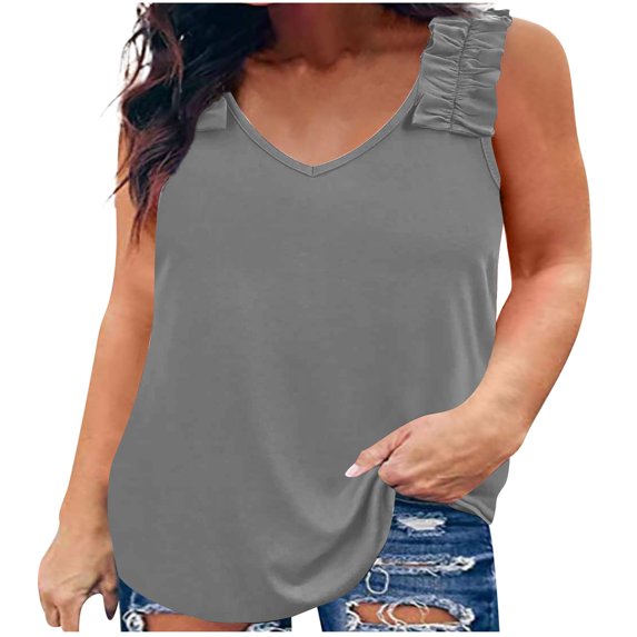 Womens Tank Top Clearance Women's Plus Size Ladies V Neck Loose Tops Casual Solid Color T-Shirt Sleeveless Blouse Vest