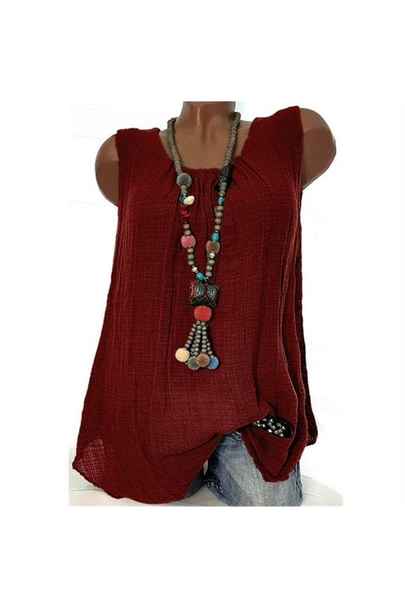 Womens Tank Top Womens Cotton Linen Sleeveless Baggy T-shirt Vest Tee Blouse Tank Tops Plus Size