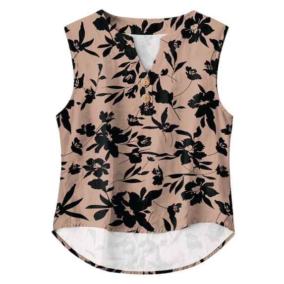 Womens Tank Top Cotton Linen V Neck Button Sleeveless Tops Basic Shirt Summer Clothes for Daily Beach Vacation