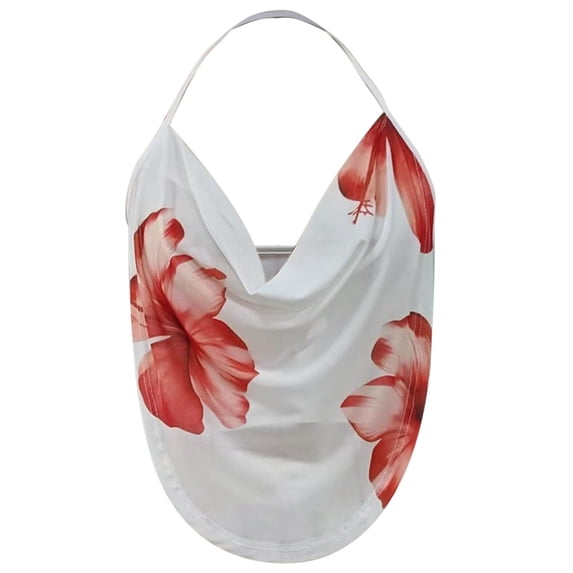 Womens Tank Top Floral Halter Neck Cami Summer Style Sleeveless Top Womens Cami White L