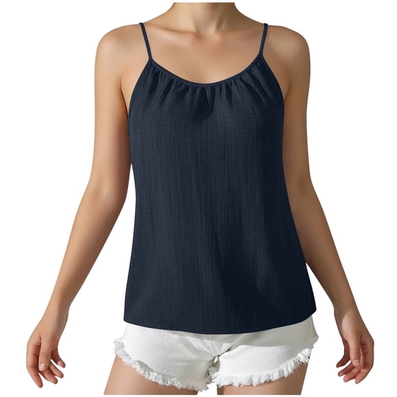 Womens Tank Top Halter Tops Sleeveless Shirts Spaghetti Strap Camisole Casual Summer Basic Blouses Adjustable Shoulder Straps Pleats Top