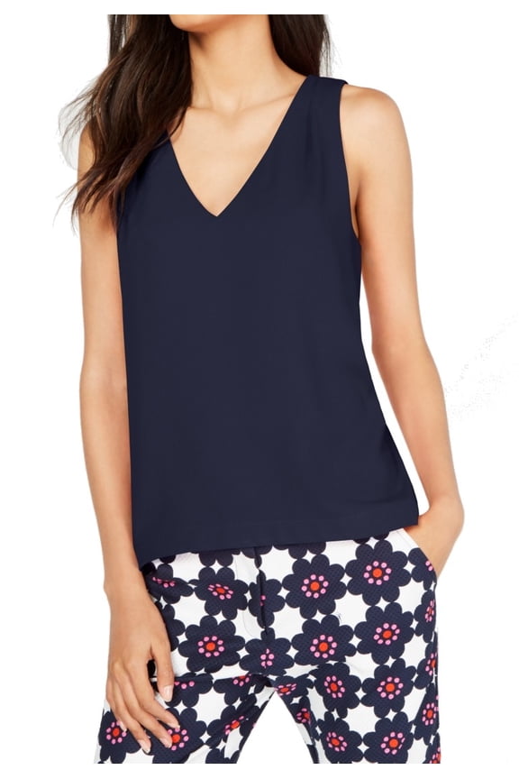 Womens Tank Top Navy Back-Cutout Crepe V-Neck XS