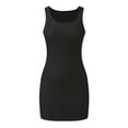 thumbnail image 1 of Womens Tank Top Ribbed Crew Neck Sleeveless Basic Bodycon Dress Womens Cami Black L, 1 of 7
