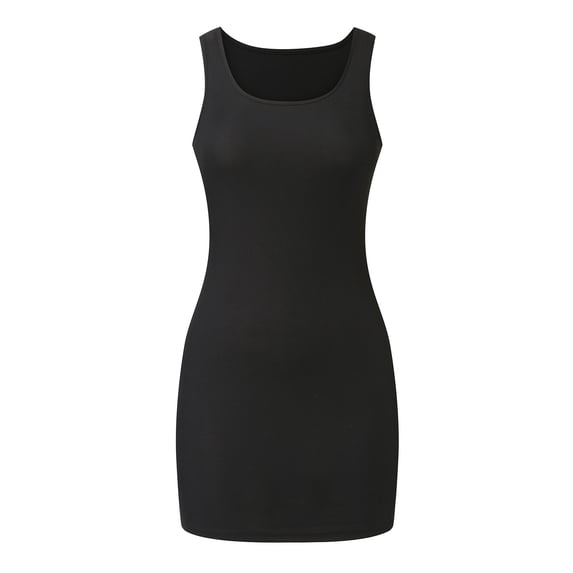 Womens Tank Top Ribbed Crew Neck Sleeveless Basic Bodycon Dress Womens Cami Black L