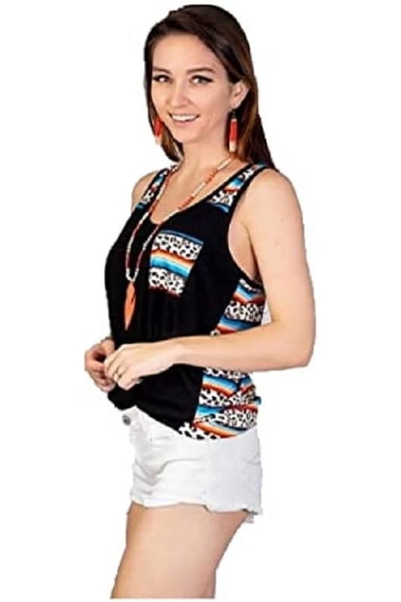 Womens Tank Top Serape Leopard Cheetah Aztec Stripes Shirt Sleeveless Top Black