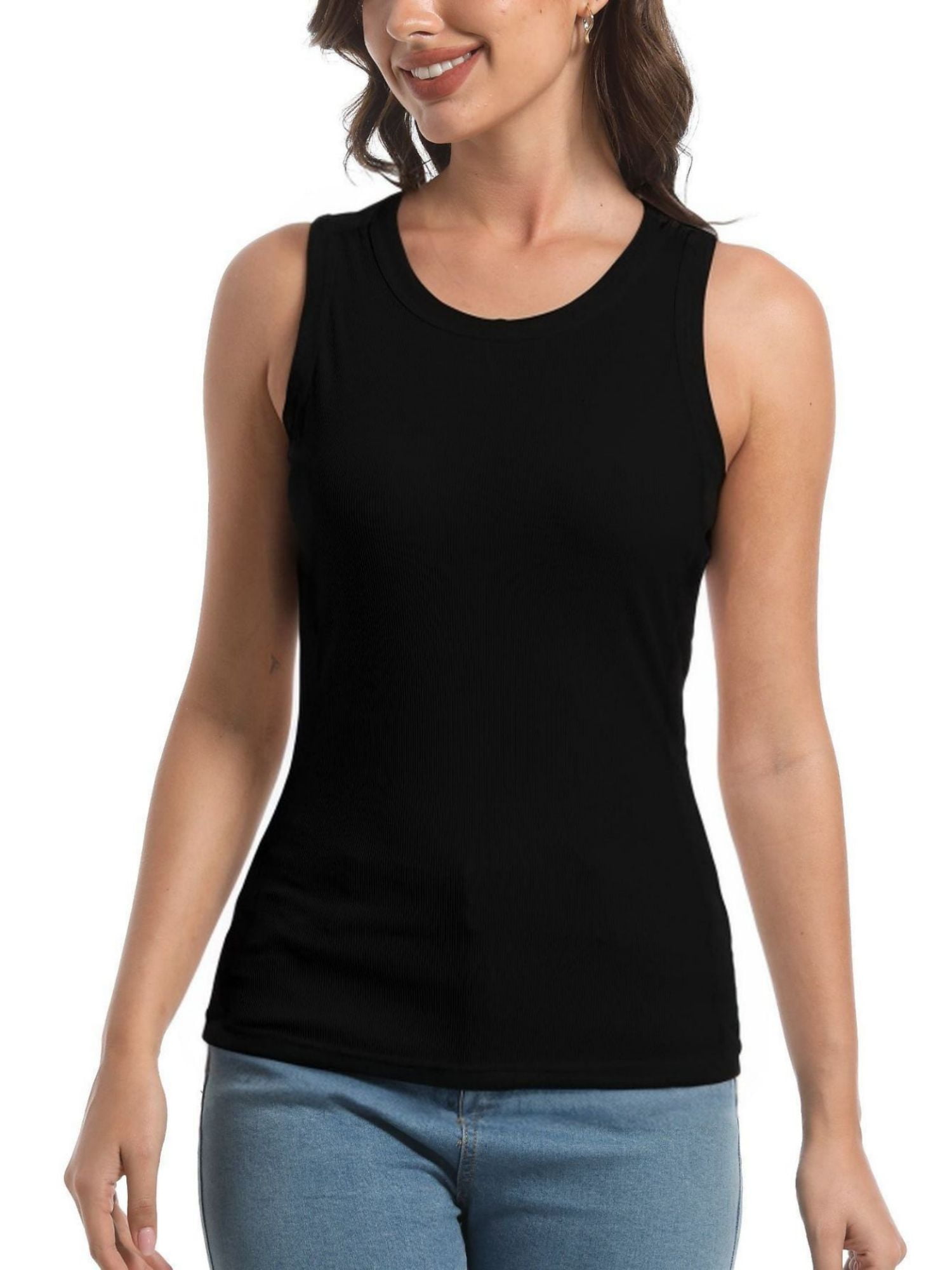 Womens Tank Top Sleeveless Racerback High Neck Casual Basic Fashion ...