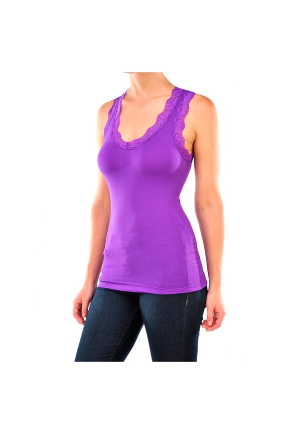 Womens Tank Top Sleeveless Seamless Racerback Nylon Spandex Workout One Size Prl