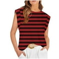 thumbnail image 1 of Womens Tank Top Stripe Sleeveless Cap Sleeve Round-Neck Casual Blouse Red M, 1 of 4
