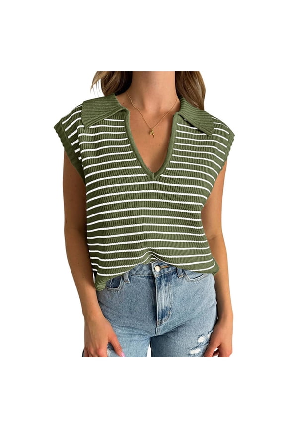 Womens Tank Top Striped V Neck Cap Sleeve Knit Sleeveless Top Comfortable Womens Camisole Green L