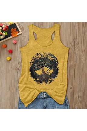 Womens Tank Top Women's Loose Printed I Shaped Muscle Tank Top Camisole Tops for Women Yellow S