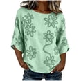 thumbnail image 1 of Womens Tank Tops 100% Cotton Fashion Casual Embroidery Round Neck 3/4 Sleeve Spring Blouse Tops, 1 of 7