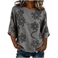 thumbnail image 1 of Womens Tank Tops 100% Cotton Fashion Casual Embroidery Round Neck 3/4 Sleeve Spring Blouse Tops, 1 of 7