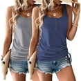thumbnail image 1 of Womens Tank Tops, 2 Pack Summer Tank Tops for Women 2025, Sleeveless U Neck Loose Button Casual Henley Tops Shirts, 1 of 7