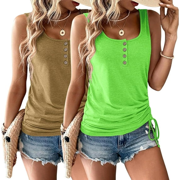 Womens Tank Tops, 2 Pack Summer Tank Tops for Women 2025, Sleeveless U Neck Loose Button Casual Henley Tops Shirts