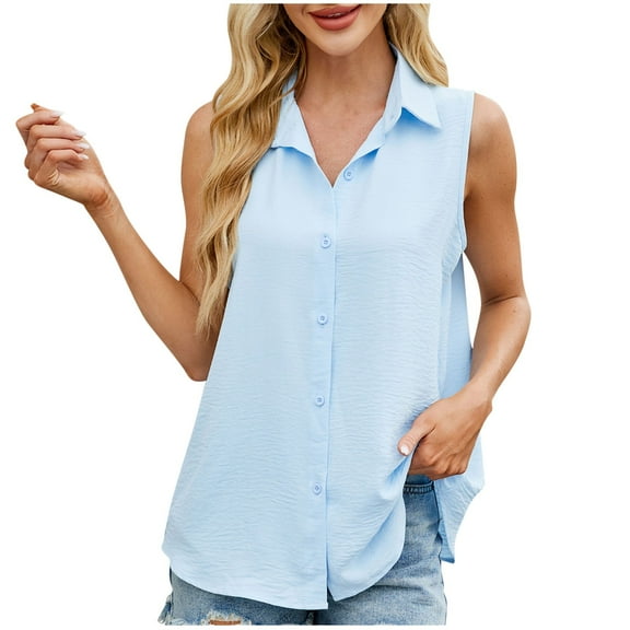 Womens Tank Tops 2025 Loose Fit Casual V Neck Shirts Flowy Sleeveless Summer Tops Sky Blue XL