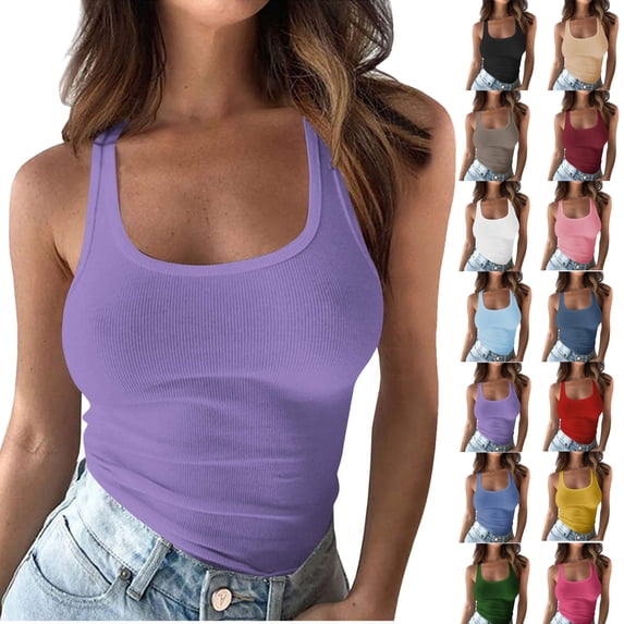 Womens Tank Tops 2025 Sleeveless Square Round Neck Spring Summer Tee Shirts Basic Outfits Trendy Clothes