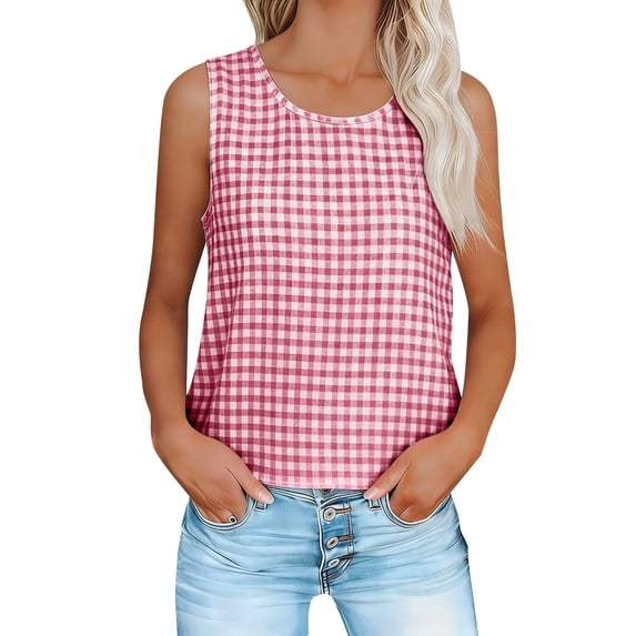 Womens Tank Tops 2026 Helii Casual Summer Dressy Boho Lightweight Plaid Sweater Vest Trendy Beach Vacation Clothes Go Out Outfit S-XXXXXL Hot Pink