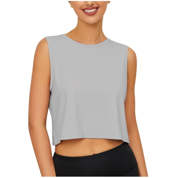 Womens Tank Tops- 2026 Lightweight Crew Neck Workout Gym Tanks Tops, Sleeveless Running Athletic Loose Fit Yoga Tops Active Shirts Gray S
