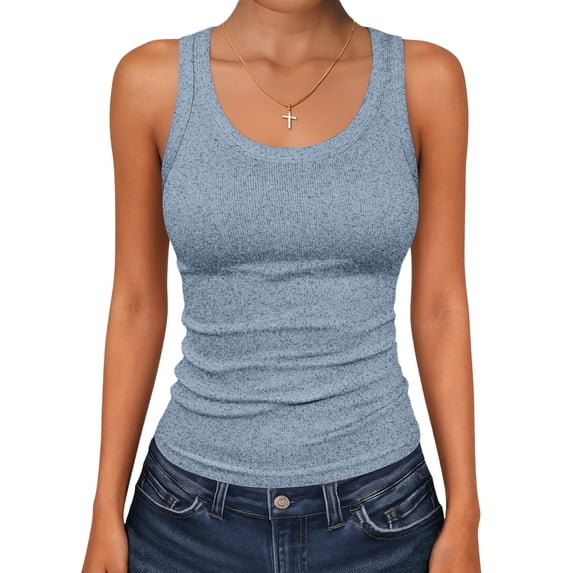 Womens Tank Tops 2026 Scoop Neck Ribbed Sleeveless Top Casual Basic Slim Fitted Cami Tee Shirts Mint Green M