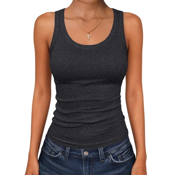 Womens Tank Tops Scoop Neck Ribbed Sleeveless Top Casual Basic Slim Fitted Knit Cami Tee Shirts