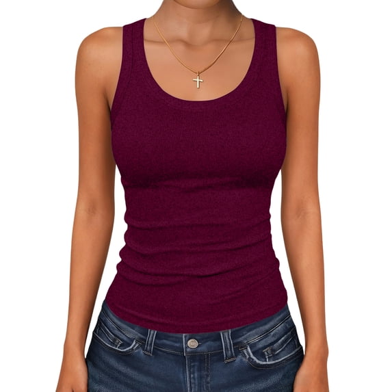 Womens Tank Tops Scoop Neck Ribbed Sleeveless Top Casual Basic Slim Fitted Knit Cami Tee Shirts