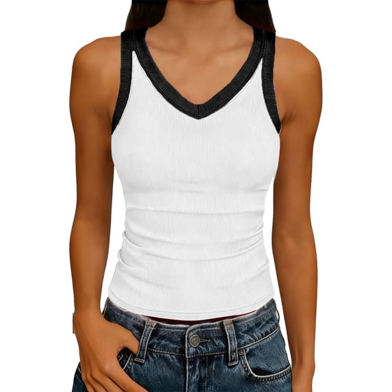 Womens Tank Tops 2026 Summer Casual Cami Tank Tops V Neck Sleeveless T Shirts Slim Fit Ribbed Basic Camisole Vest Stretch Longe Soft Solid Color Undershirt for Sport Going out Holiday