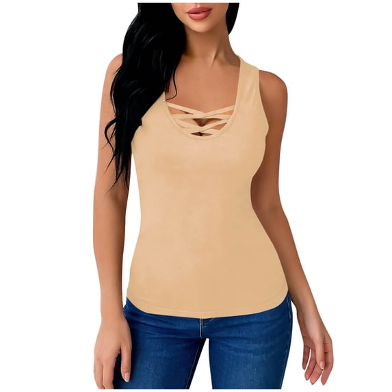 Womens Tank Tops 2026 Summer V Neck Tank Top Crossover Sexy Slim Fit Stretch Sleeveless Tops Comfy Solid Color Basic Casual Camisole Vest Tops Undershirt for Going out Sports Yoga