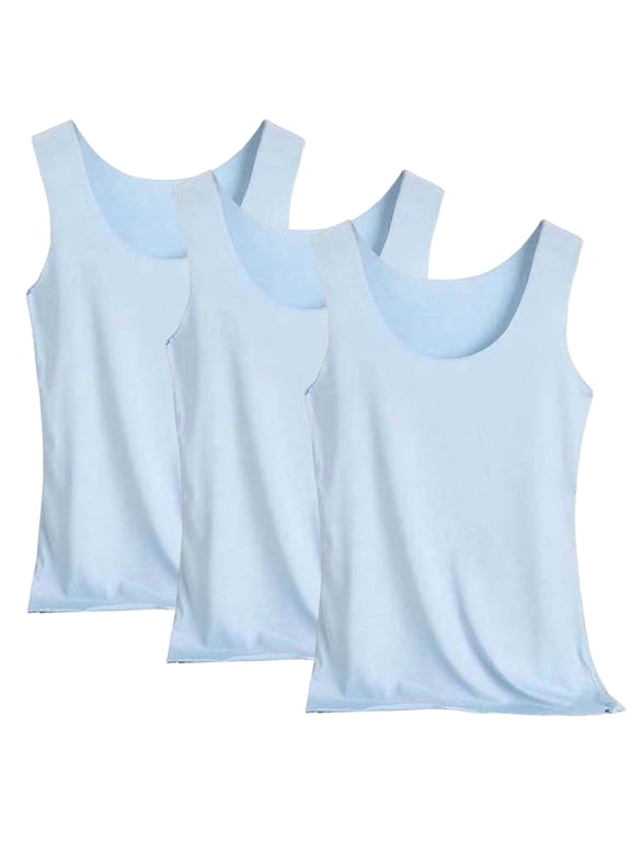 Womens Tank Tops 3 Piece Summer Ice Silk Sleeveless Layering Base Top