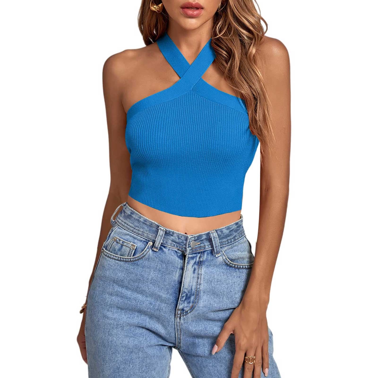 Womens Tank Tops $4.98 Clearance,AXXD Sleeveless Loose Solid Summer Lace  Tank Top Sky Blue 10