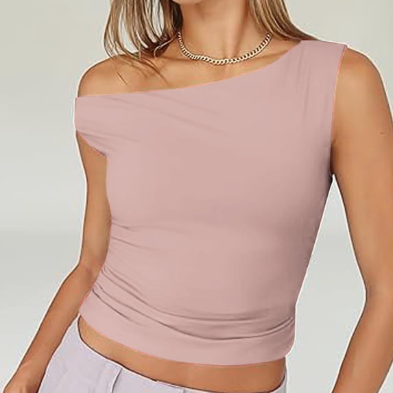 Womens Tank Tops $4.98 Plus Size Round Neck Sleeveless Solid Camisole Summer Tank Pink M