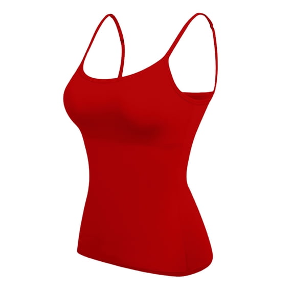 Womens Tank Tops Adjustable Cotton Padded Camisole Tank Tops With Built In Bras Red 5XL