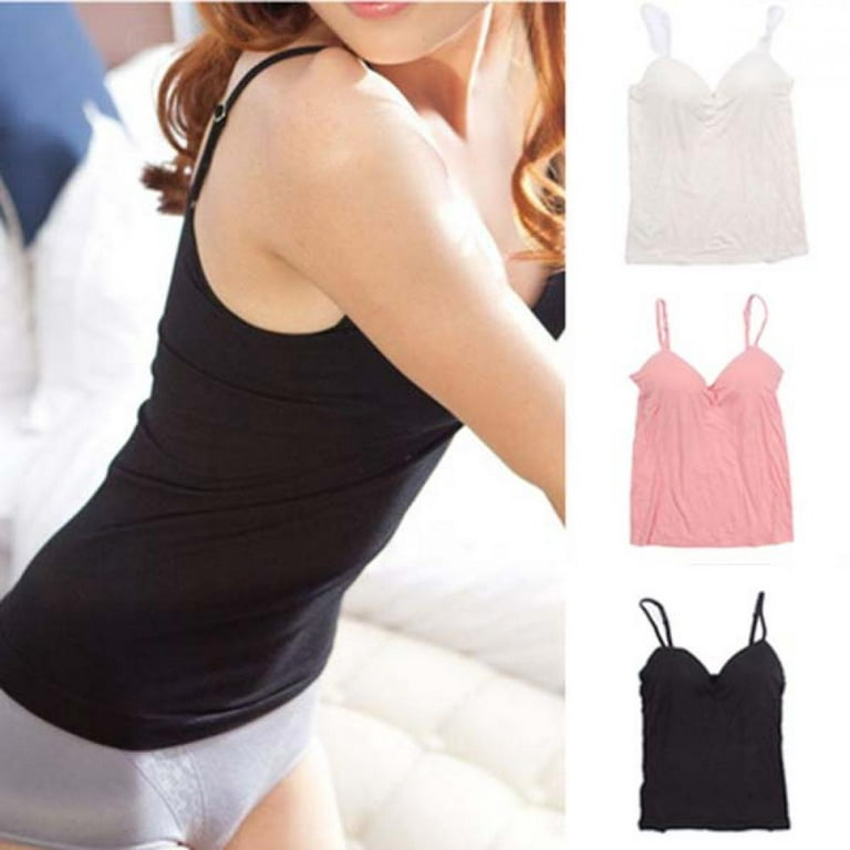 Womens Tank Tops Adjustable Strap Camisole with Built in Padded Bra Vest  Cami Sleeveless Layer Top Cami Undershirt
