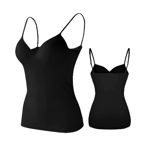 Womens Tank Tops Adjustable Strap Cup Camisole Tank Tops With Built In Bras Black 2XL