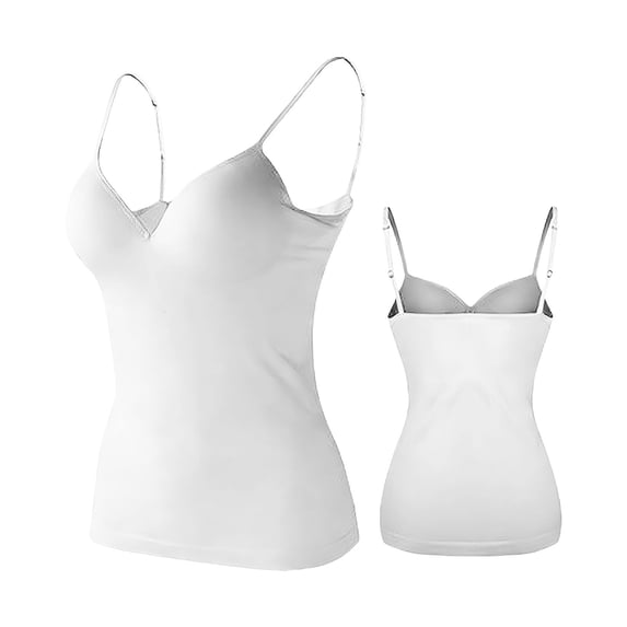 Womens Tank Tops Adjustable Strap Cup Camisole Tank Tops With Built In Bras White 6XL