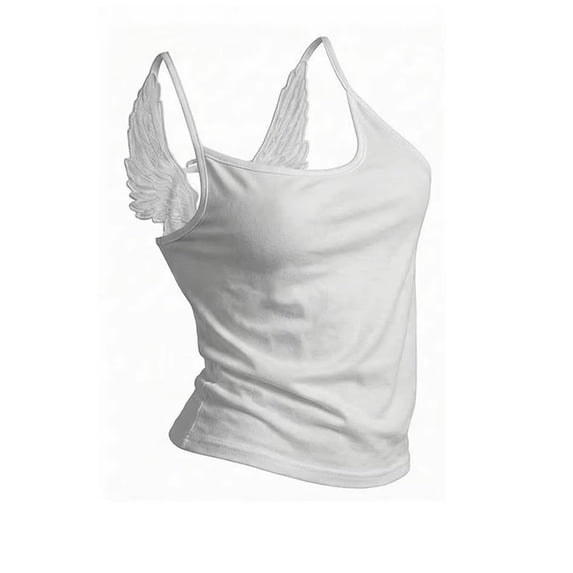 Womens Tank Tops, Angel Wings Lace Up Back Spaghetti Straps Cami, Y2K Slim Fit Summer Shirts Blouses Tops