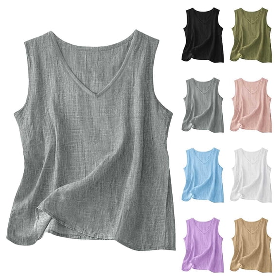 Womens Tank Tops Beach Vacation Outfits V Neck Loose Gray Loose Solid Color Sleeveless Casual Shirt Spring Fashion Clothes L