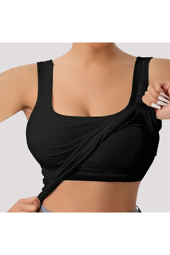 Womens Tank Tops Built-in Bra Padded Camisole Basic Workout Yoga Workout Top Undershirt Black L