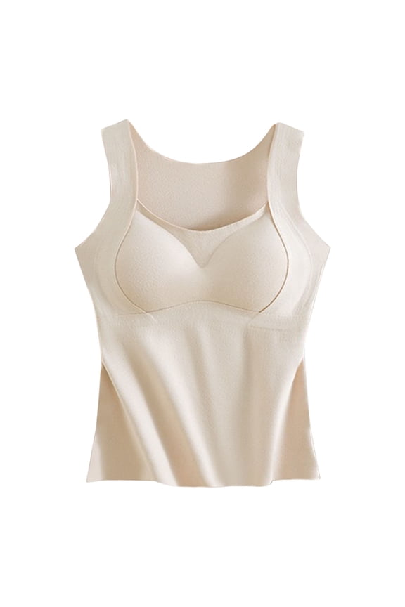 Womens Tank Tops Built in Bras Fleece Lined Seamless Padded Soft Underwear Sleeveless Square Neck Thermal Vest (L, White)