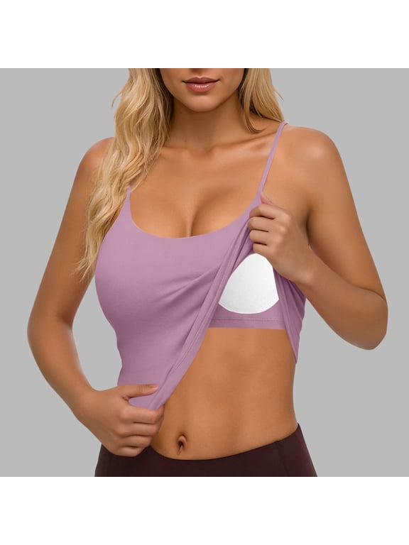 Womens Tank Tops Built in Padded Bra Spaghetti Strap Sleeveless Camisole Shirt Solid Color Cami Tanks