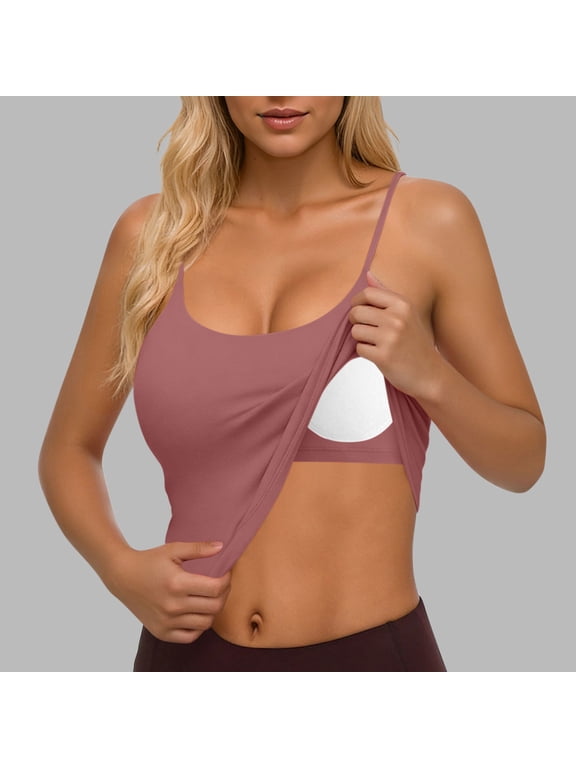 Womens Tank Tops Built in Padded Bra Spaghetti Strap Sleeveless Camisole Shirt Solid Color Cami Tanks