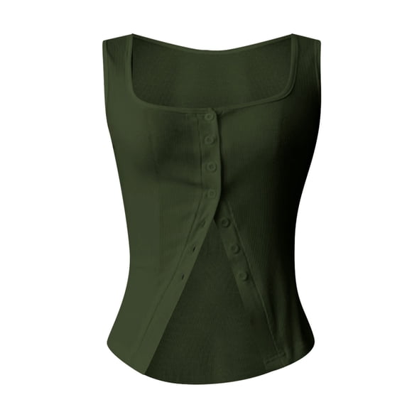 Womens Tank Tops Button Down Sleeveless Vest Ribbed Slim Fitted Camisole Elegant Dressy Casual Cami Sexy Crop Tops Daily Wear Going Out Tops 2026 Fall Outfits for Women(Green,M)