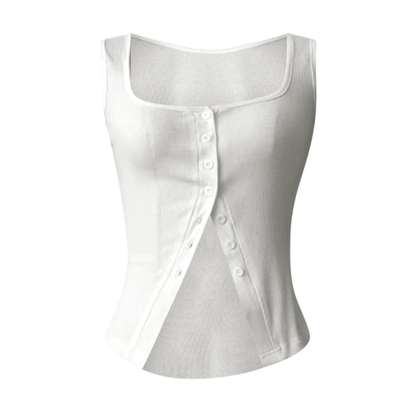 Womens Tank Tops Button Down Sleeveless Vest Ribbed Slim Fitted Camisole Elegant Dressy Casual Cami Sexy Crop Tops Daily Wear Going Out Tops 2026 Fall Outfits for Women(White,XL)
