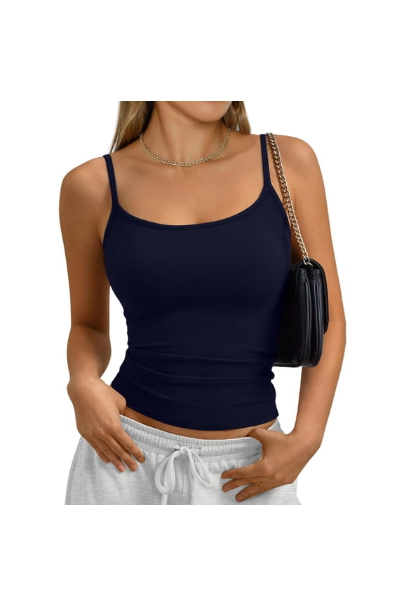 Womens Tank Tops Camisole Sleeveless Tops Adjustable Spaghetti Straps Basic Trendy Going Out Slim Fitted Summer Clothes Dark Blue S