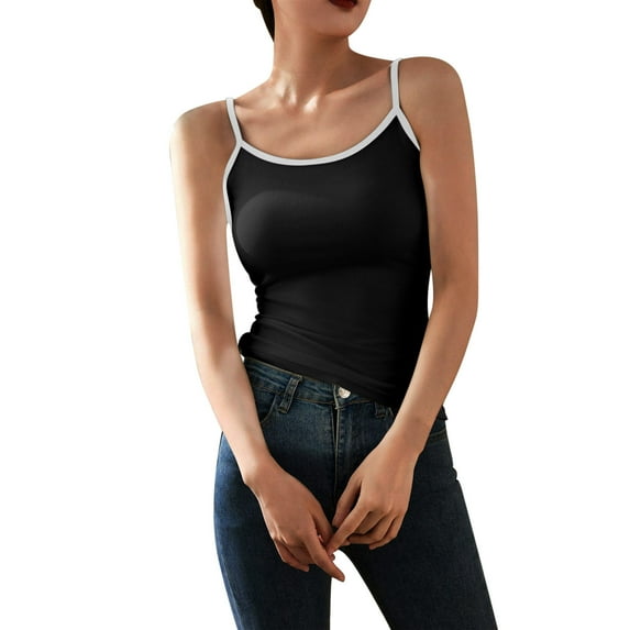 Womens Tank Tops Casual Sevevn Womens Square Neck Tank Tops Ribbed Sleeveless Cropped Top Color Block Basic Cami Shirts Y2K Tank Top