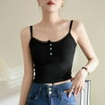 thumbnail image 1 of Womens Tank Tops 2025 Lace Button Up Round-Neck Suspender Cotton Inner Camisoles Black S, 1 of 6